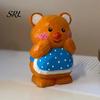 Small Bear Statue for Desk Hand-Carved Basswood Ornament, Cute Apron Wood Decorative Figurine, Car Interior Accessory Desktop Shelf And Home