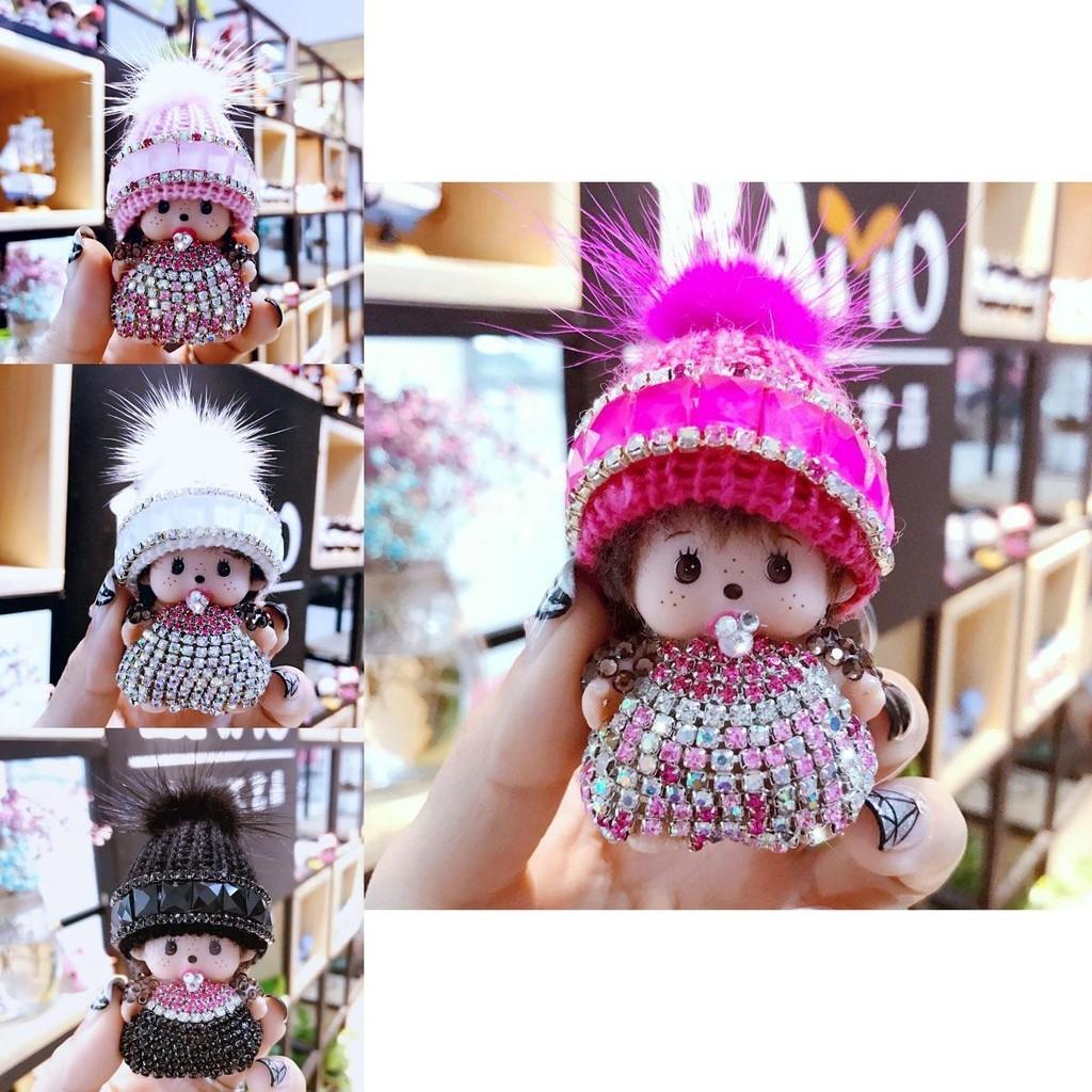 Кристаллами усыпанный брелок Monchhichi вязаная шапка норка подвеска приз в аркаде подарок для обмена