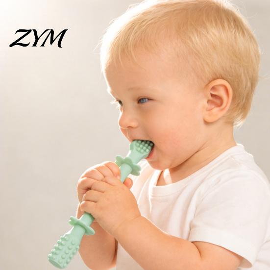 Seamless One Piece Teether Baby Silicone Teething Toy, Food-Grade Bite Soother for Gum Soft Massager Relief, Anti-Finger Biting Chew Stick,