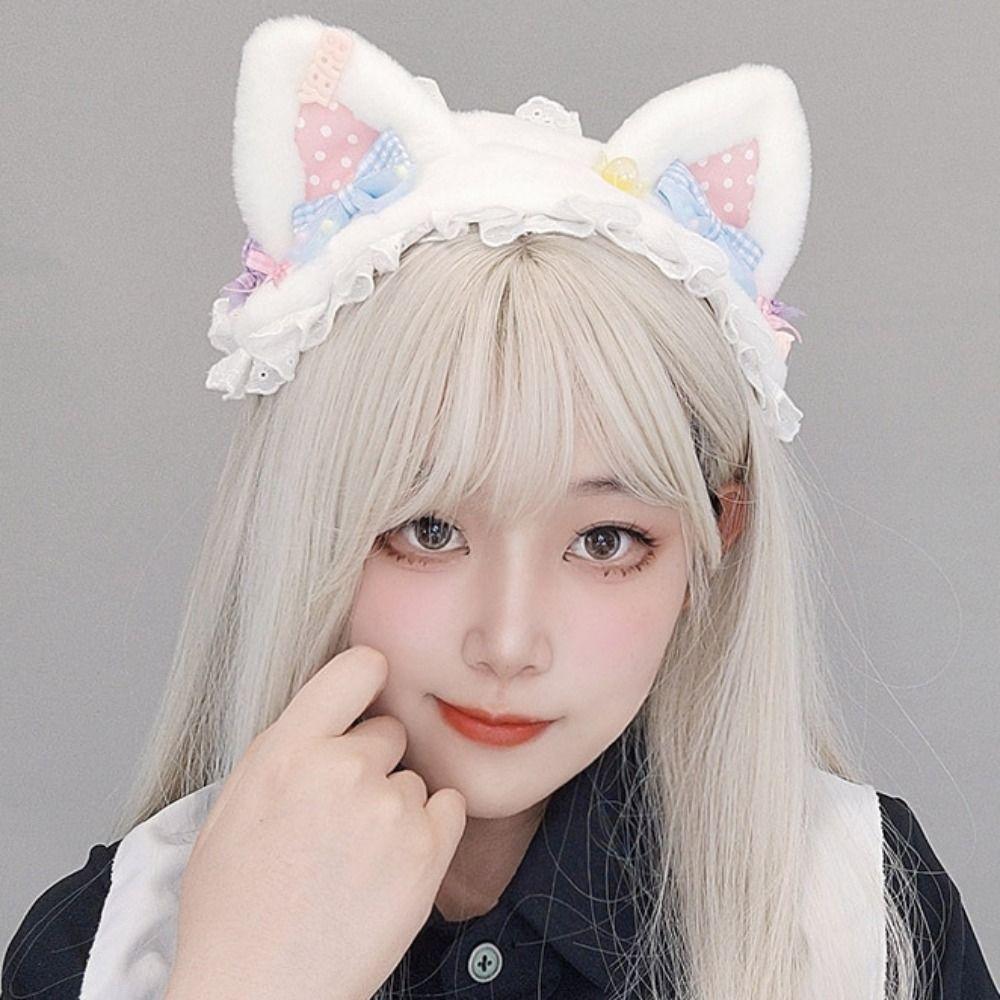 Lace Cat Ears Headband Furry Lolita Bandeau Cute Bear Ear Hair Band Lolita Accessories