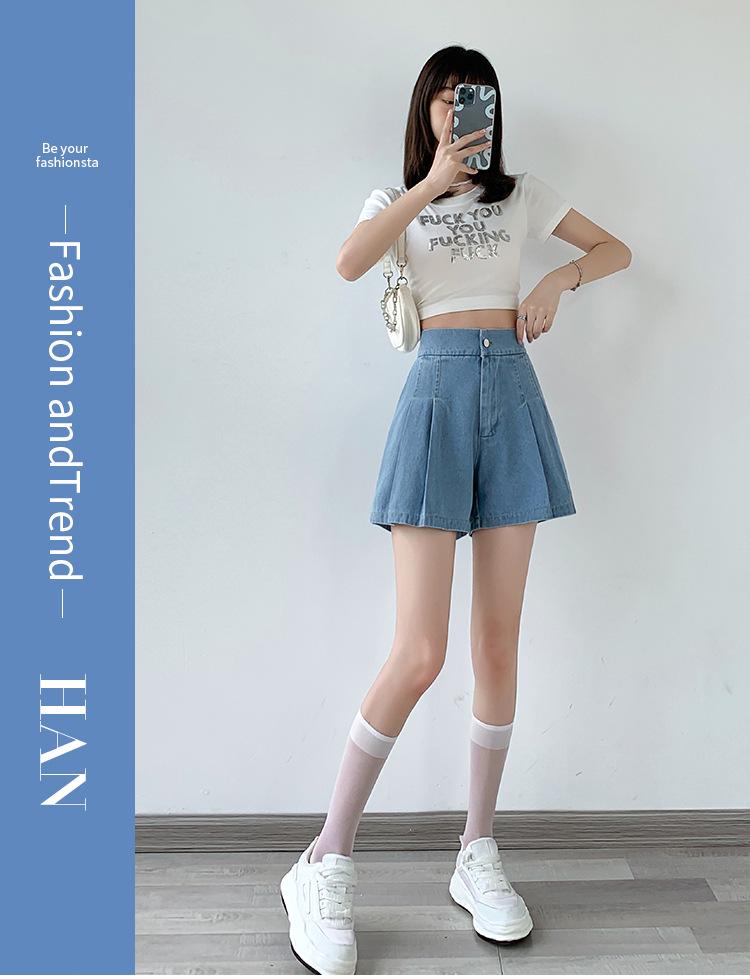 Women's Washed Denim Shorts, 2025 Summer Collection: Loose Wide-Leg Design, Elastic High Waist, Casual Fit.