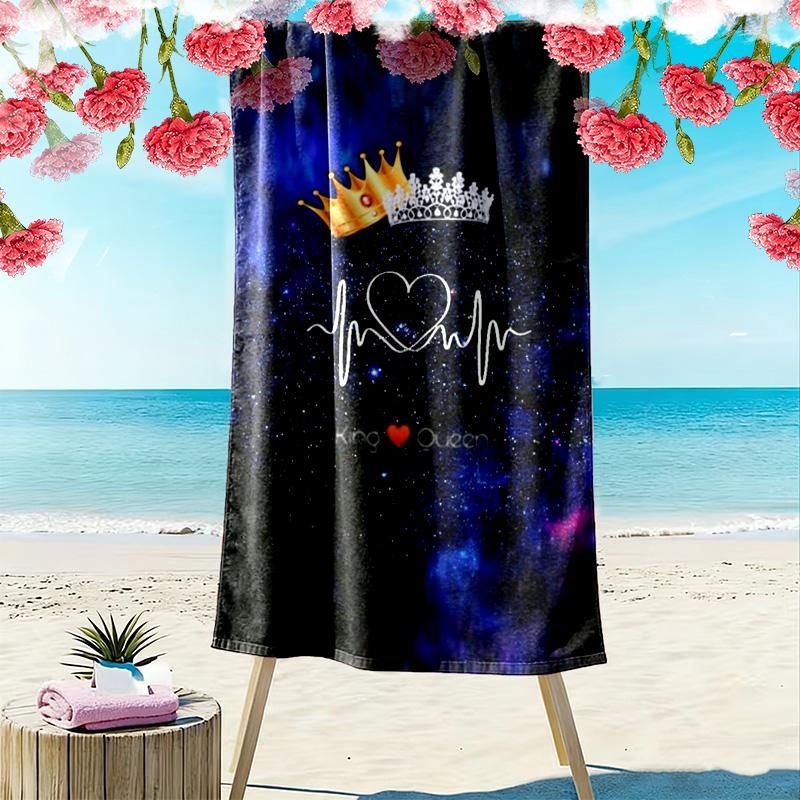 King and Queen Print Beach Towel, Large Soft Quick Dry Towel for Beach Camping Swimming
