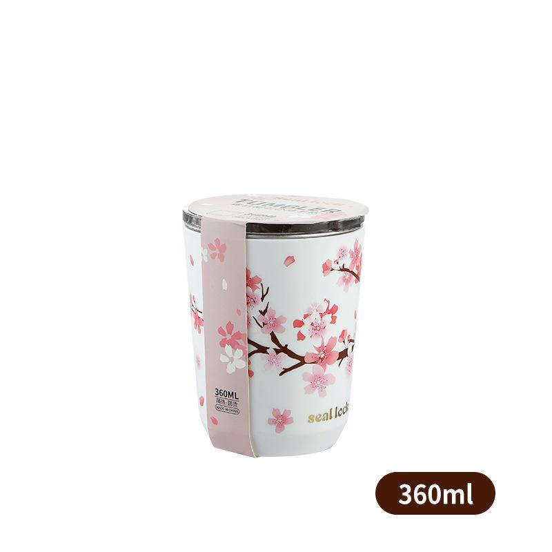 Кружки для кофе Cherry Blossom Patten с крышкой из нержавеющей стали, герметичные, для молока, сока, чая, походные стаканы, посуда для питья