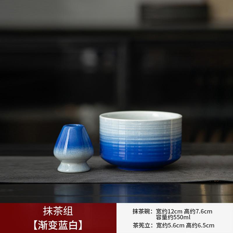 2PCS New Ceramic Matcha Bowl Set With Pouring Spout Reusable Tea Whisk Holder Food Grade Handmade Japanese Green Tea Bowl