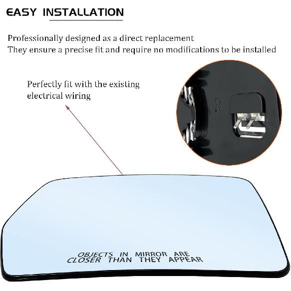 New Passenger Right Side Heated Mirror Replacement For 2004-2014 Ford F150 Mirrors - Side View Heated Convex Mirror Glass With Rear Holder