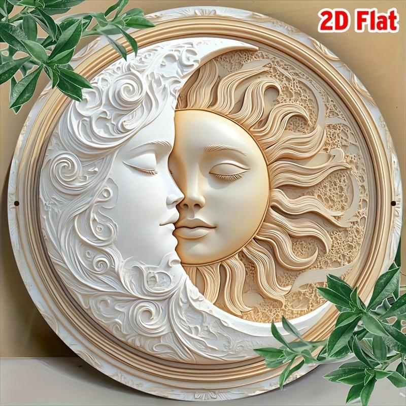 Vintage Sun & Moon Floral Round Aluminum Wall Art