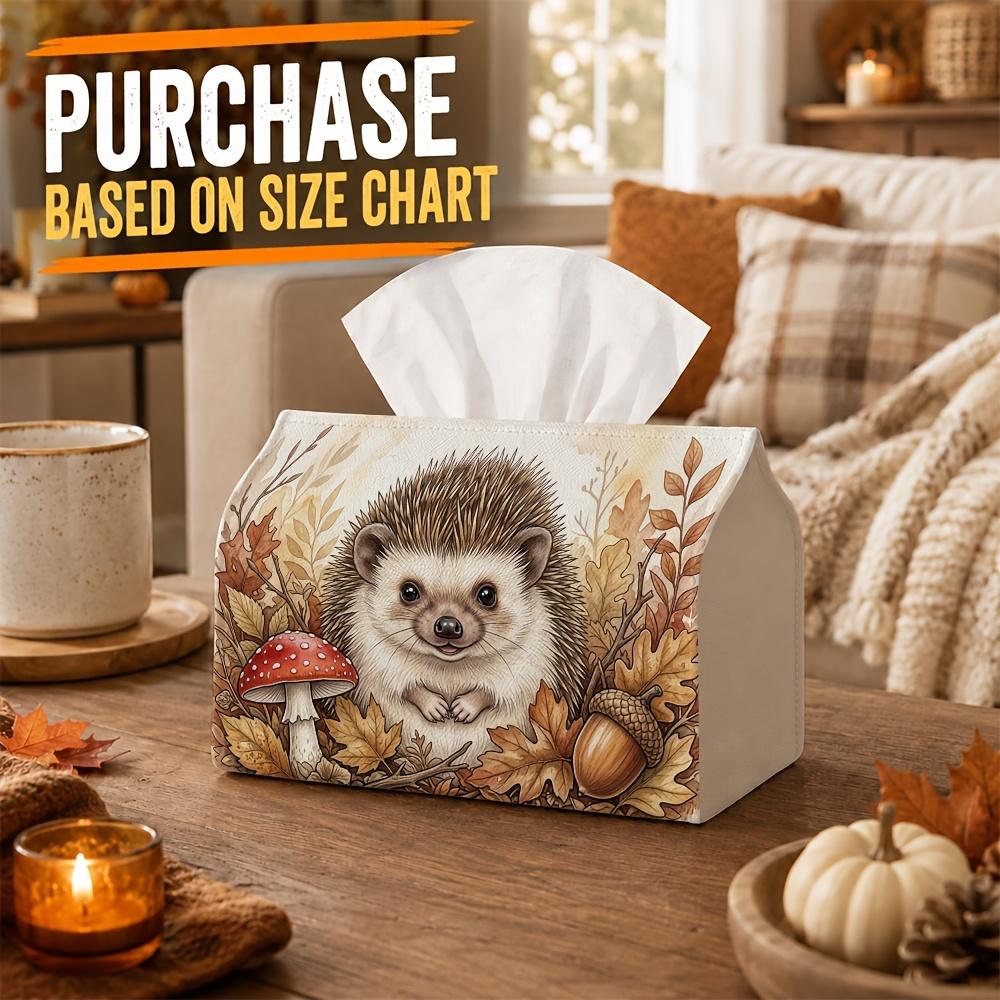 1pc Woodland Wildlife Nature Tissue Box - Hedgehog Animal Mushroom Acorn Napkin Storage Box, Suitable for Rolls/facial Tissues/single Sheets,Two Sizes