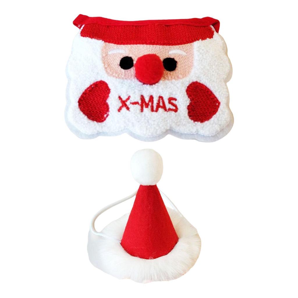 Holiday Pet Bandana Scarf with Knitted Christmas Bib and Santa Hat Polyester Accessory for Puppy Dog Xmas Photo Props