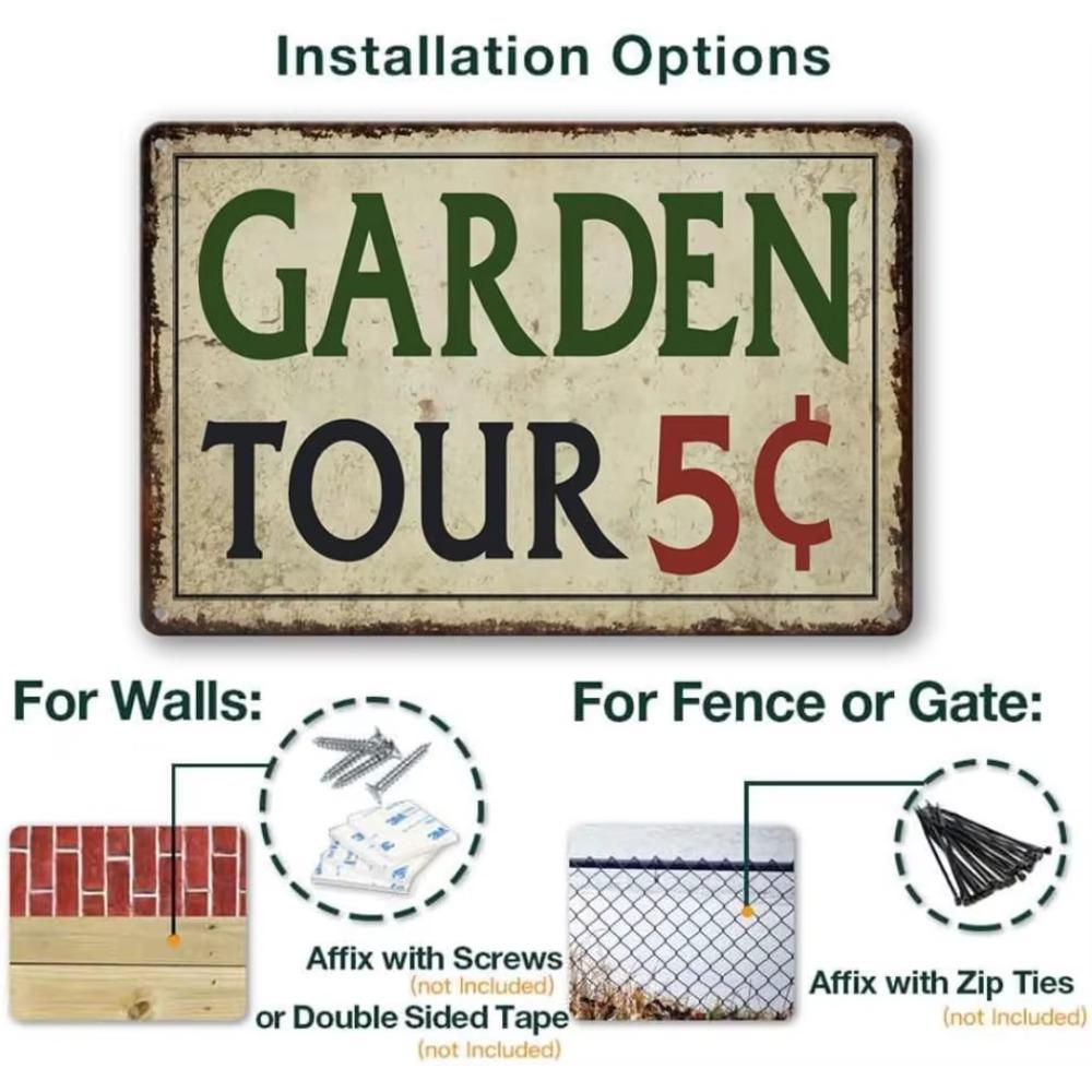 Garden Tin Sign Outdoor Gardening Metal Signs Garden Tours 5 Cents Retro Hummingbird Welcome Sign Flower Decor Wall Decor