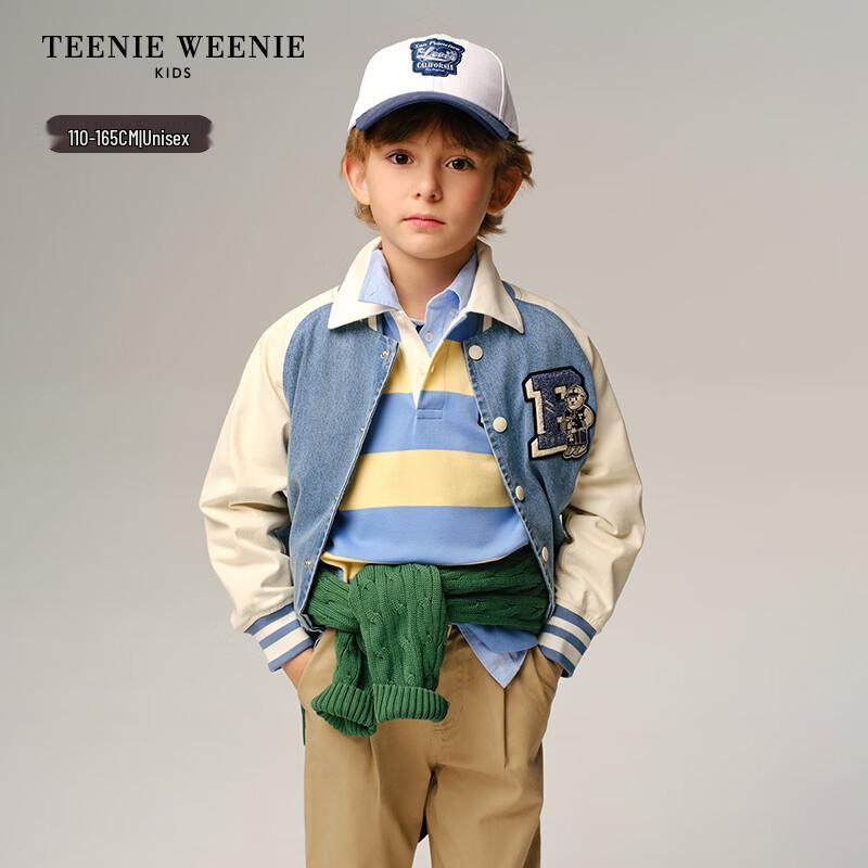 Teenie Weenie Kids Unisex Color-Block Raglan Denim Baseball Jacket