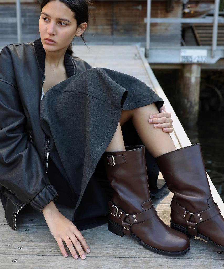 Moodnight Simon 2-Way Biker Mid-Calf Boots - Detachable Belt / 3 Colors 4Cm