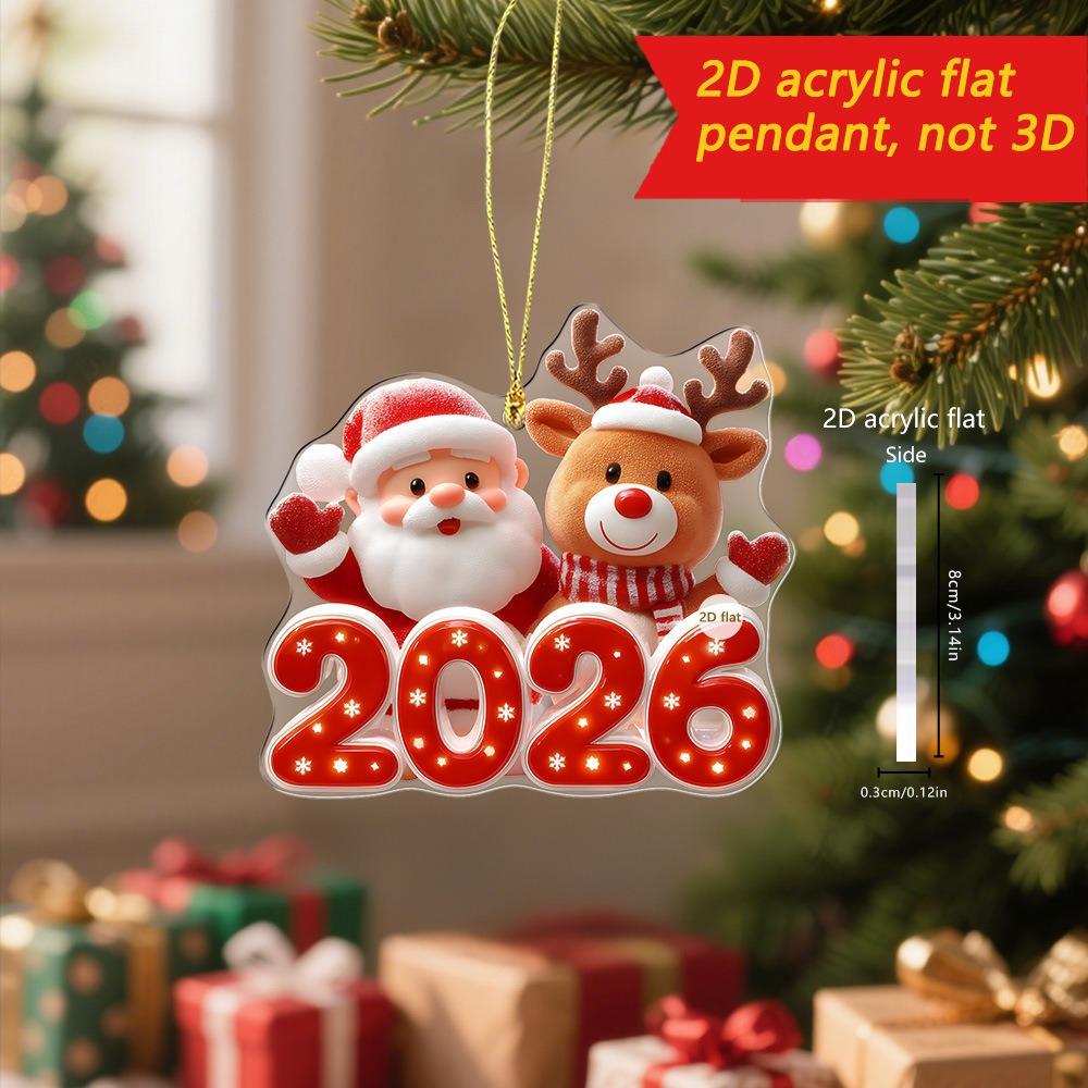 2D Плоский Акриловый Милый Мультяшный Подвеска Санта Клаус Снеговик Лось 2026 С Новым Годом Подарок Рождественское Украшение для Подвешивания на Елку Домашний Рождественский Декор