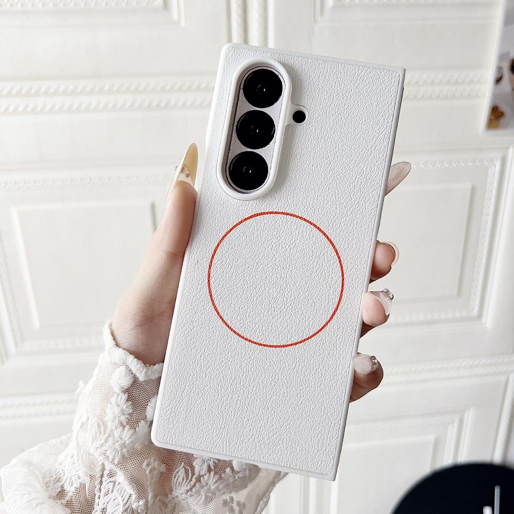 Samsung Galaxy Z Fold 7 6 5 Fine Ring Магнитная Беспроводная Зарядка Защитный Чехол Минималистичный Кожаный Складной Чехол для Телефона с Экраном