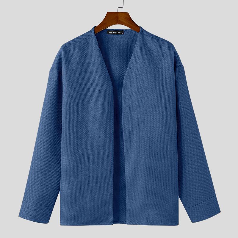 INCERUN Autumn Spring Men Open Front Texture Jacket Coat Long Sleeve Cardigan