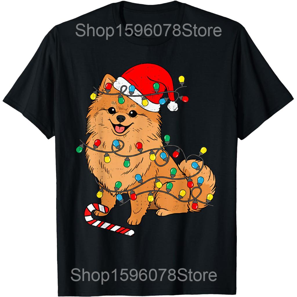 Черный померанский шпиц Собака Пом Лицо Футболки Мужские Женские Чистый Хлопок Юмор Уличная Одежда Футболка Короткий Рукав Унисекс Свободная Одежда