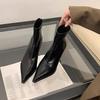 Женские короткие ботильоны на высоком каблуке с острым носком, на тонком каблуке, с задней молнией, новинка 2025 года, осенне-зимние, из черной лакированной кожи, премиальные тонкие ботинки