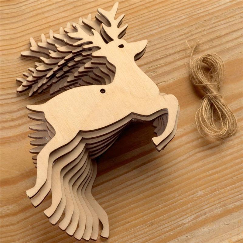 10pcs/pack Christmas DIY Wooden Pendants Tree Snowman Star Snowflake Ornaments Decorations for Christmas Xmas Tree Ornaments