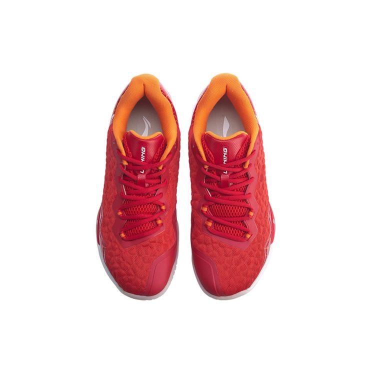 Li Ning Attack Удобные Универсальные Амортизирующие Легкие Нескользящие Поддержка Низкие Кроссовки для Бадминтона Унисекс Красный AYZQ007-1