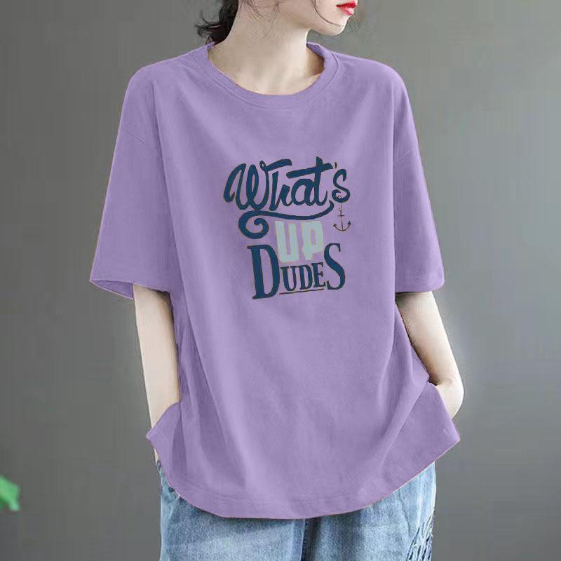 Women's Short Sleeve T Shirt O Neck Loose Solid Color 100% Cotton Casual Summer Top