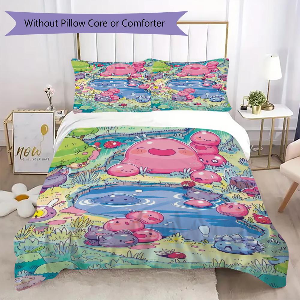Slime Rancher Pattern Bedding,Quilt Set Quilt Cover Pillowcase Home Birthday Gift (1*duvet cover+2*pillowcase,without core)XSJT0917478