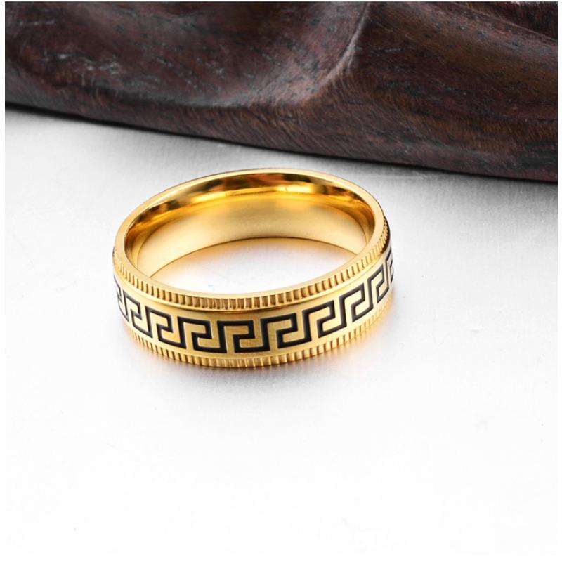 Кольцо из титановой стали с узором Великой Китайской стены, с капельной эмалью, в ретро этническом стиле, мужское