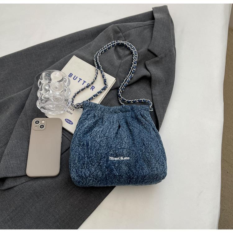 Сумка-ведро женская летняя 2024 года, популярная новая сумка-мессенджер через плечо с цепочкой, сумка-ведро из денима Ruiying, сумка под мышкой