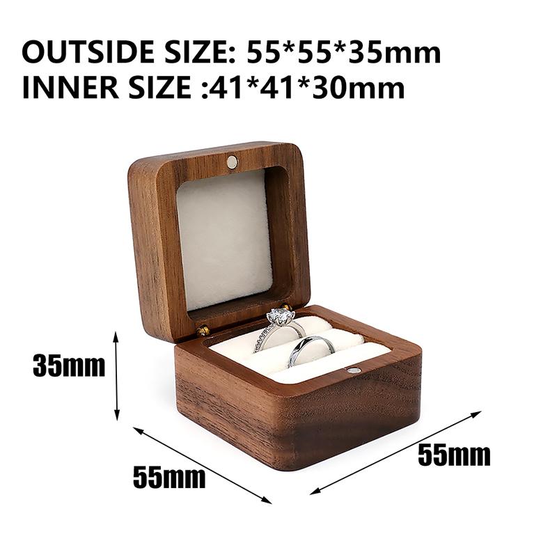 Square Wooden Ring Box for Couple - Walnut Engagement Ring Case, Wedding Jewelry Gift Box Organizer