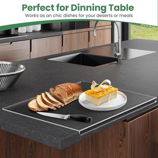 Акриловая разделочная доска с бортиком 16x12 дюймов, нескользящая, прозрачная, кухонная, разделочная доска для защиты столешницы, первостепенные предметы первой необходимости в квартире