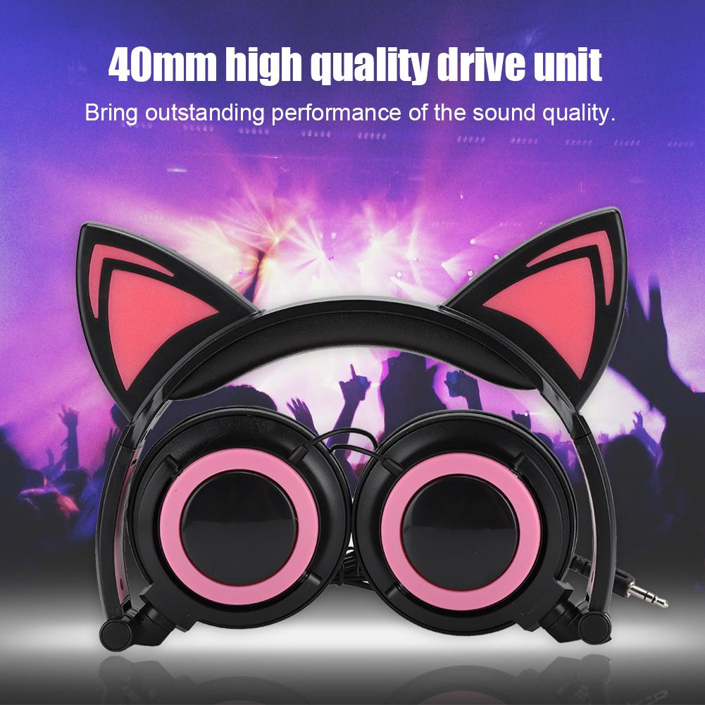 CL107 Cat Ear Foldable Music   USB Headphone Earphone with LED Light for PC Mobile Phone