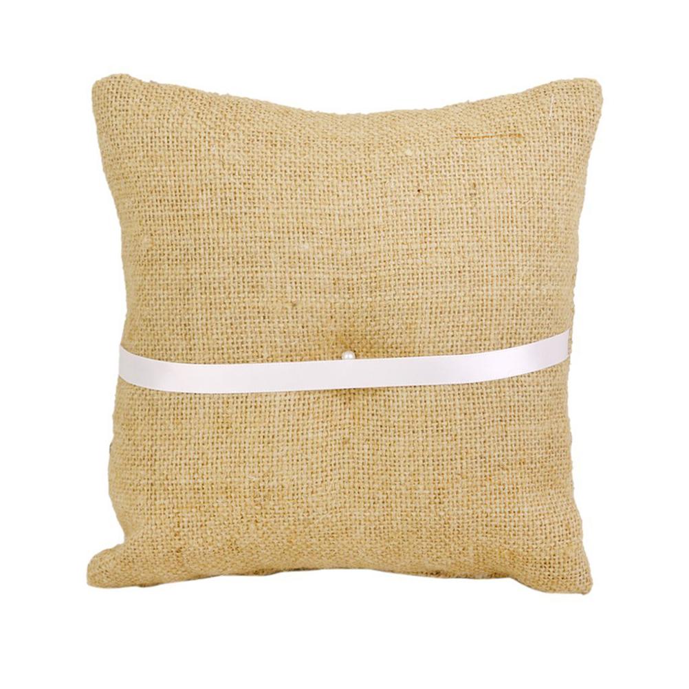 Подушка для колец в деревенском стиле Mr & Mrs Burlap из джутовой бечевки и шпагата Подушка для колец в форме сердца с двумя сердечками Подушка для держателя колец