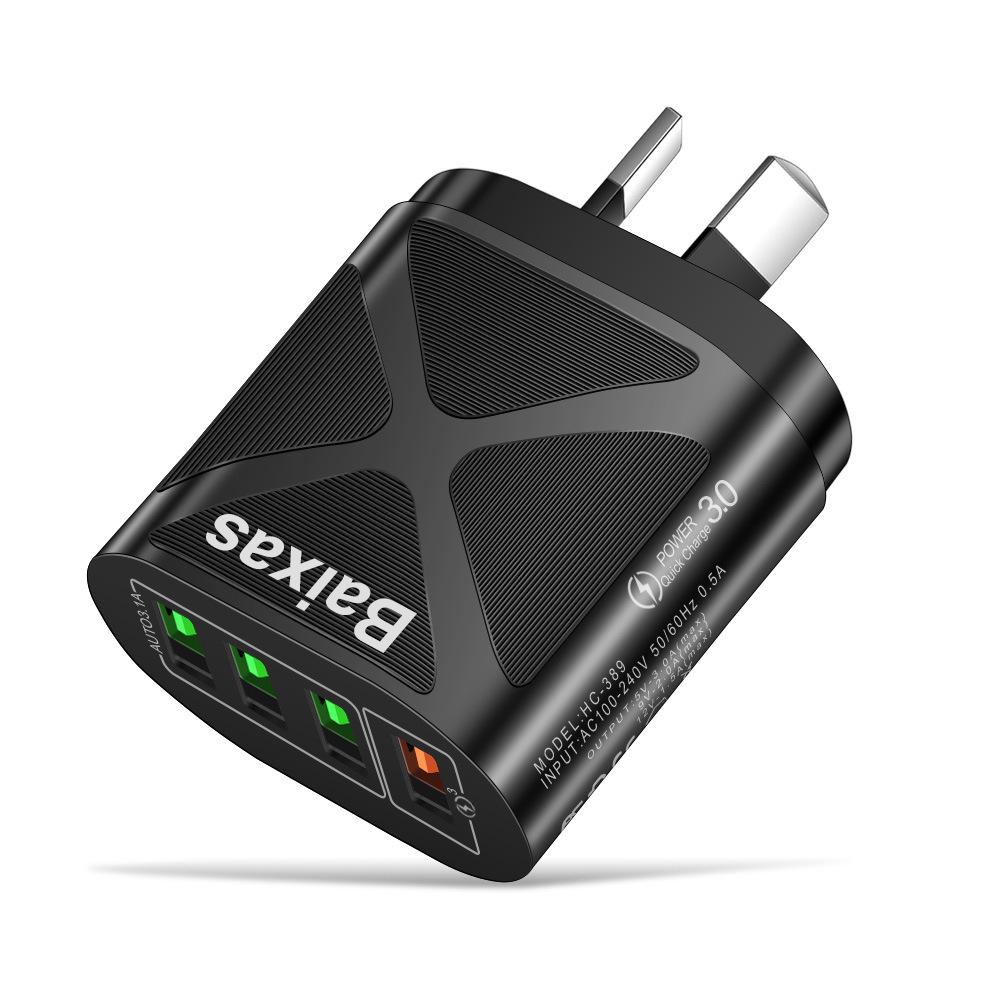 Многопортовое USB-зарядное устройство с быстрой зарядкой QC3.0, 4 порта, 5 В/9 В/12 В, Совместимо со стандартами ЕС/США/Великобритании/Австралии