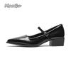 Fashion French Style Silver Black Mary Jane Shoes Pointed Toe Chunky Heel Ankle Strap Dress Shoes for Women Elegant Mid Heel Pumps 34-42