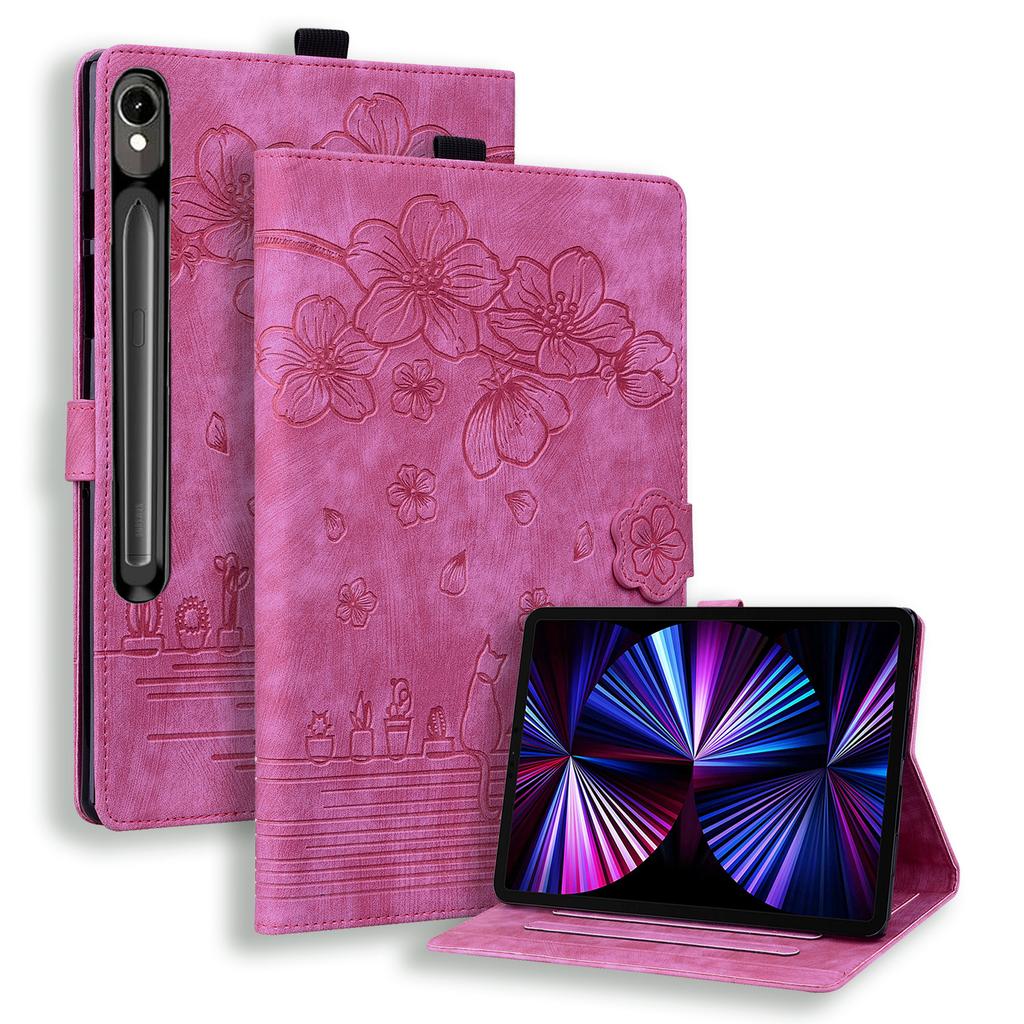 Для Samsung Galaxy Tab S10 FE+ Чехол Слоты для карт Кожаный Чехол-подставка для планшета Фолио Обложка Цветок Кошка