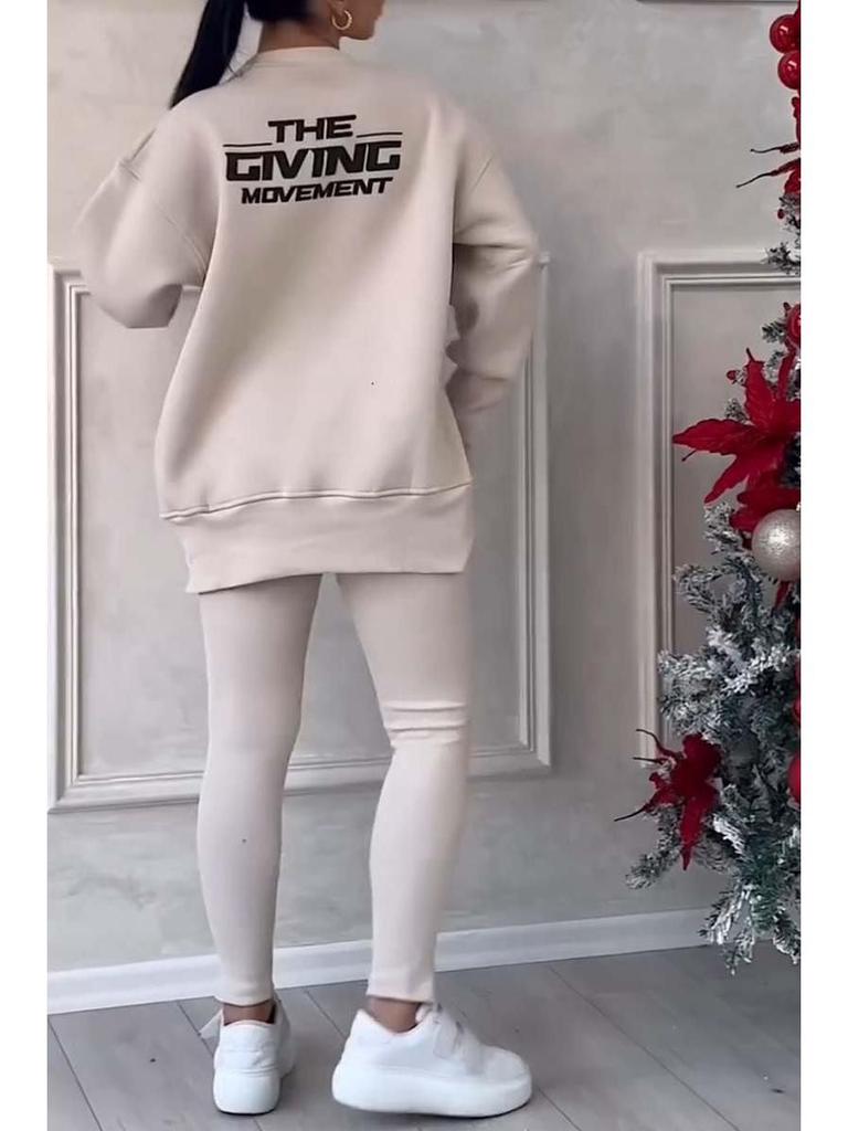 2024 Women's Casual Long Sleeve Sweatshirt and Leggings Set - European and American Style