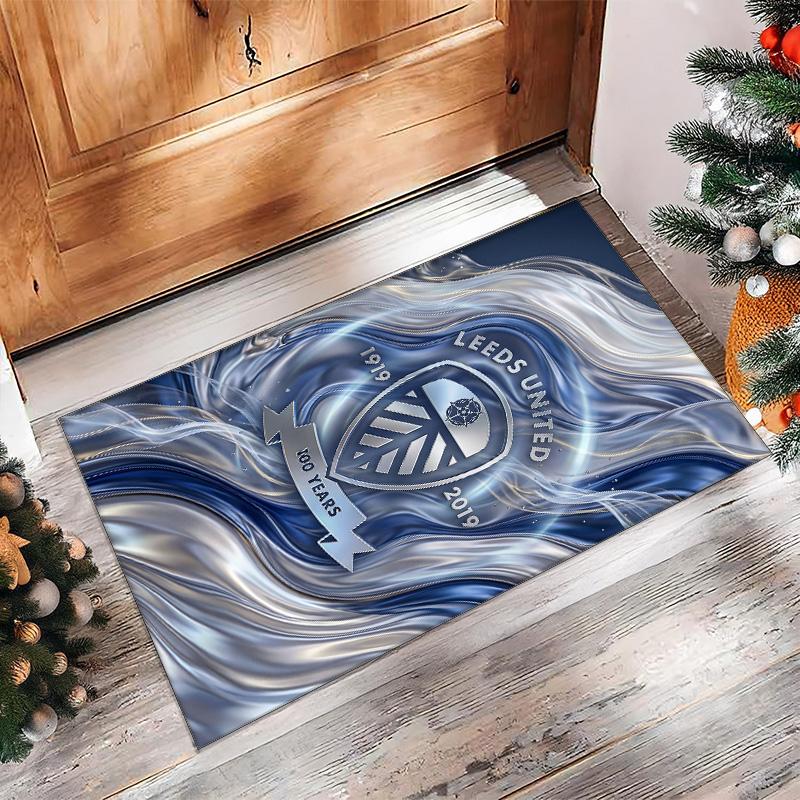 Leeds United Football Print Crystal Velvet Rug, Comfortable Water Absorbent Non Slip Indoor Floor Carpet
