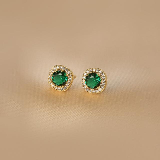 925 Sterling Silver Classical Green Square Diamond Stud Earrings Simple Retro Emerald Zircon Earring Clip for Women