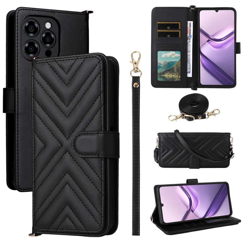 For Doogee Note 58 Pro/Note 58 Wallet Case with Shoulder/Wrist Strap Leather Phone Cover Stand