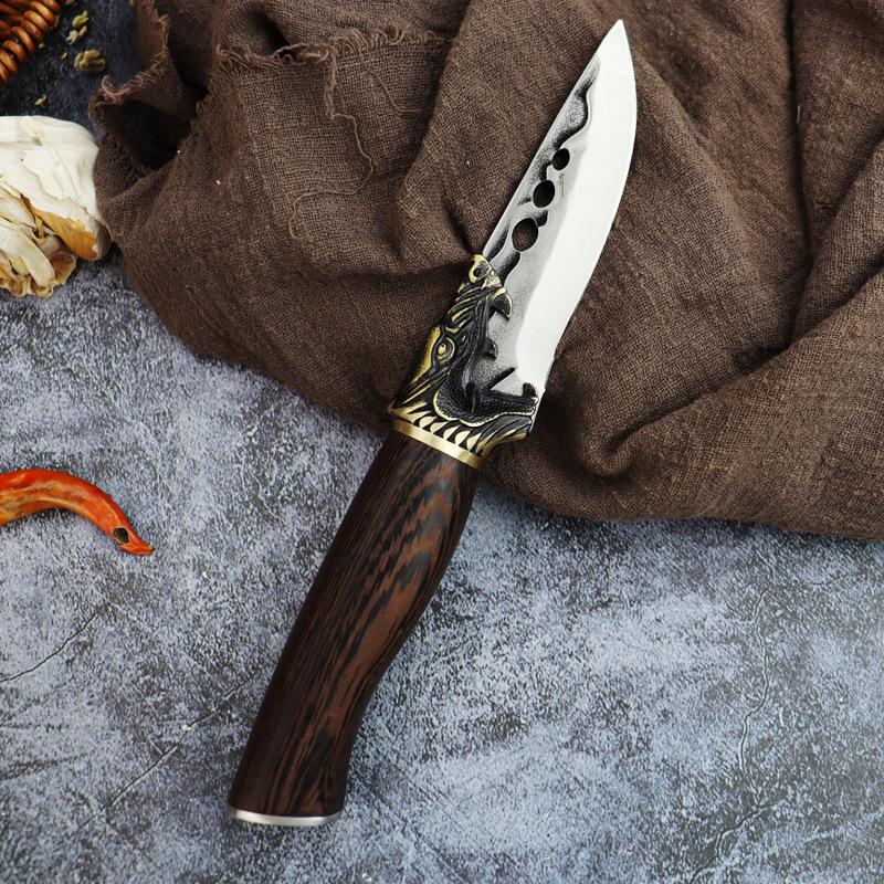 Кованый нож для обвалки Уличный нож Нож для фруктов из нержавеющей стали с кожаной ручкой в ​​ножнах Нож для мяса Нож для барбекю