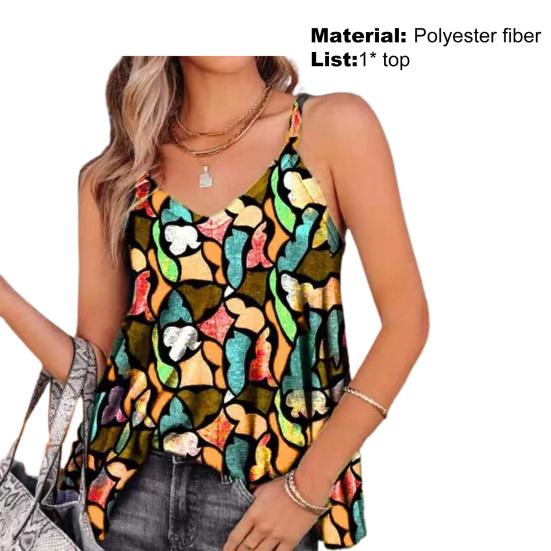 Женский укороченный топ без рукавов с v-образным вырезом и принтом на спагетти, жилет, пляжная одежда