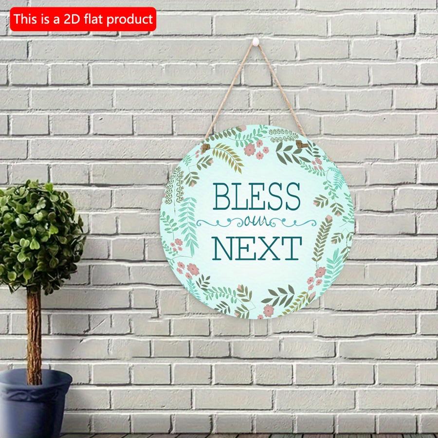 2D Flat 20*20cm1pc Bless Next Fresh Floral Wreath Round Wooden Door Signs for Home, Turquoise Color Garland Theme Home Spring&Summer Decorative Wall