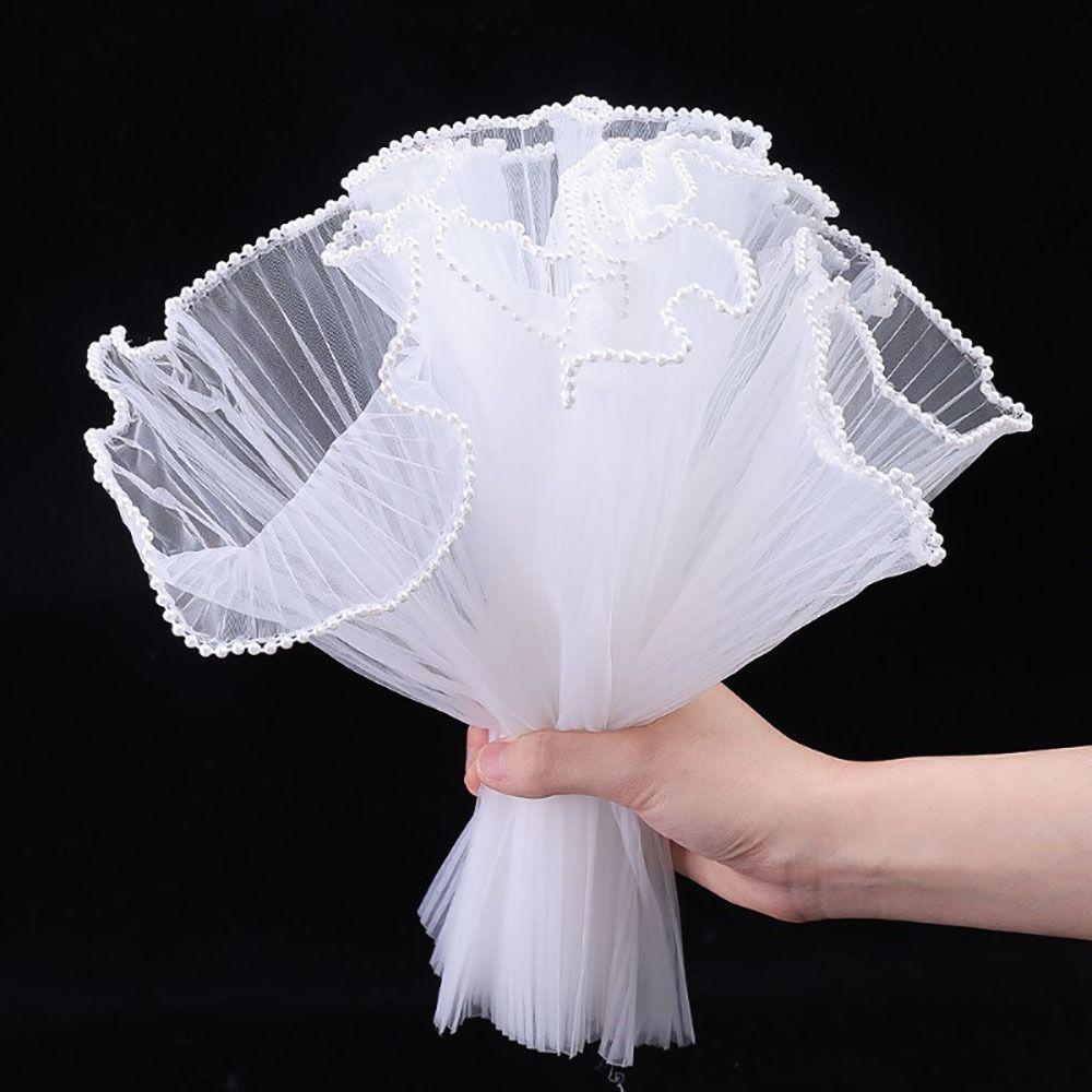1Pcs Wave Yarn Flower Wrapping Cloth Pearl Lace Gift Packaging Paper  for Valentine's Day Wedding