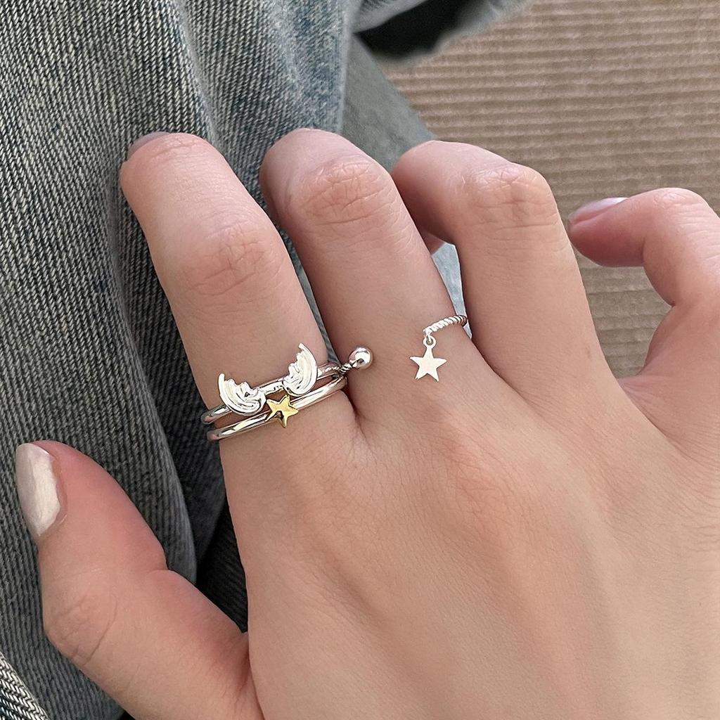 Кольцо «Сладкие Ангельские Крылья и Звезда»: Стильное открывающееся женское кольцо на указательный палец