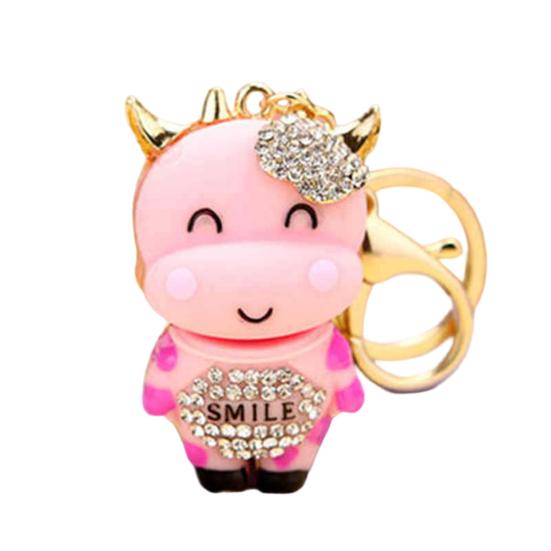 Брелок Инкрустированный Сверкающими Стразами Дизайн Коровы Цепочка для Ключей Декоративный Брелок на Удачу Аксессуар для Сумок Кошельков Машин