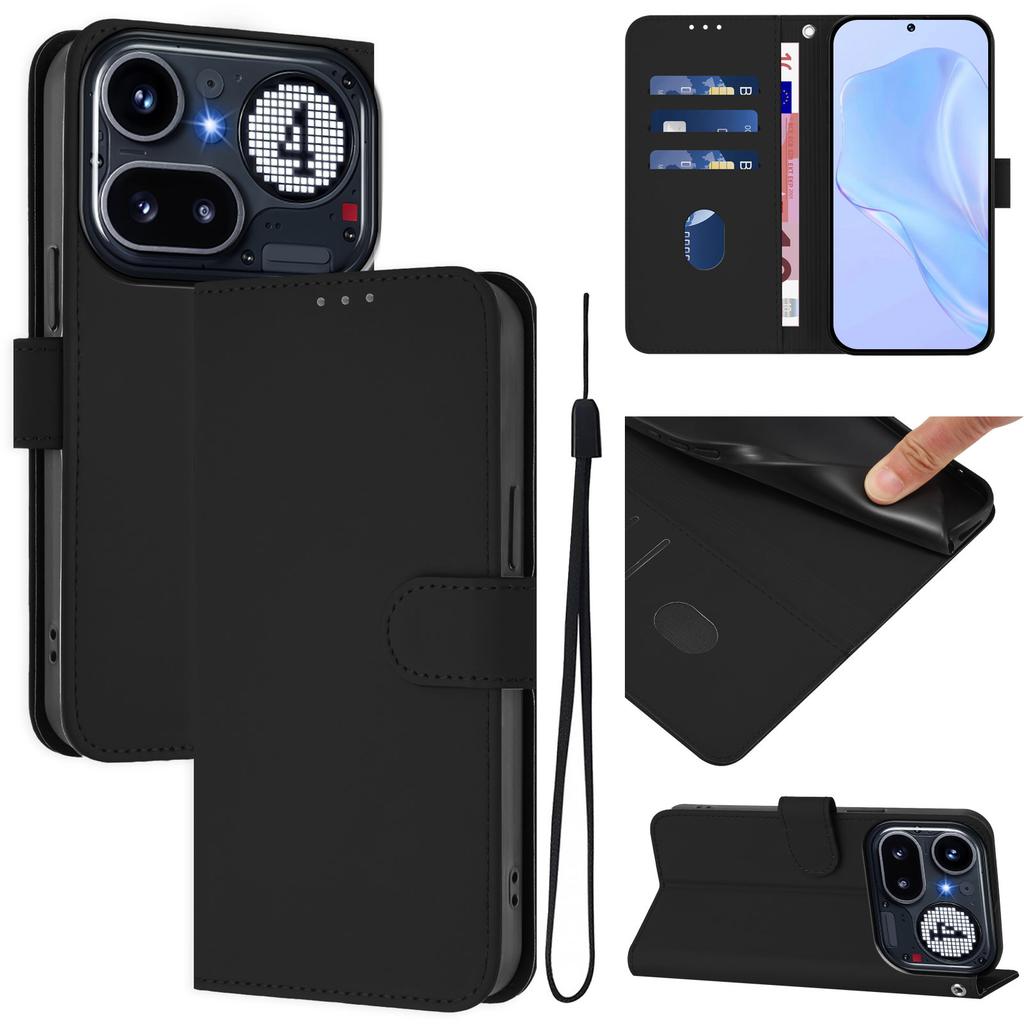 Wallet Case for Phone - Leather/PU, Black, With Lanyard