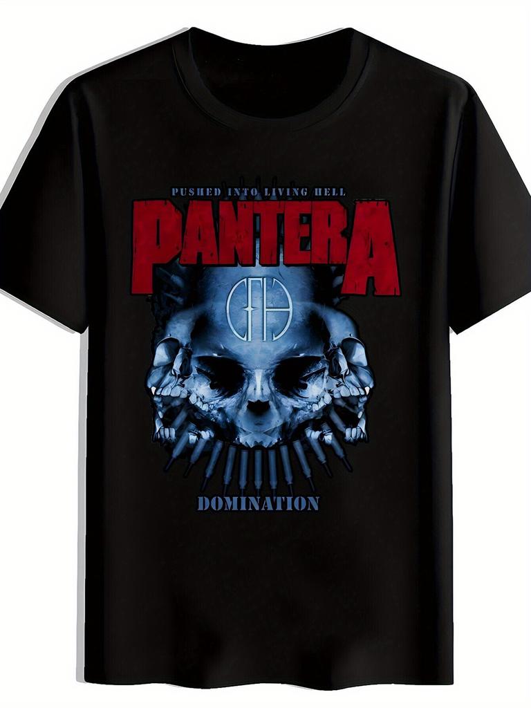 Retro Rock Band Graphic T-shirt - Black Pantera "Domination" Design
