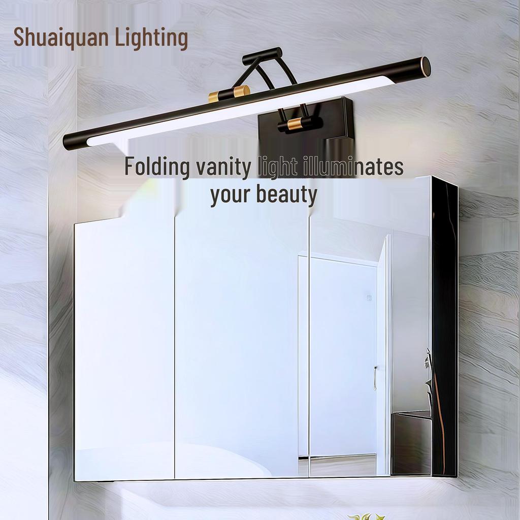 LED Foldable Vanity Light: Minimalist, Punch-Free, Waterproof, Fog-Proof Chinese Mirror Cabinet Wall Light for Bathroom Makeup.