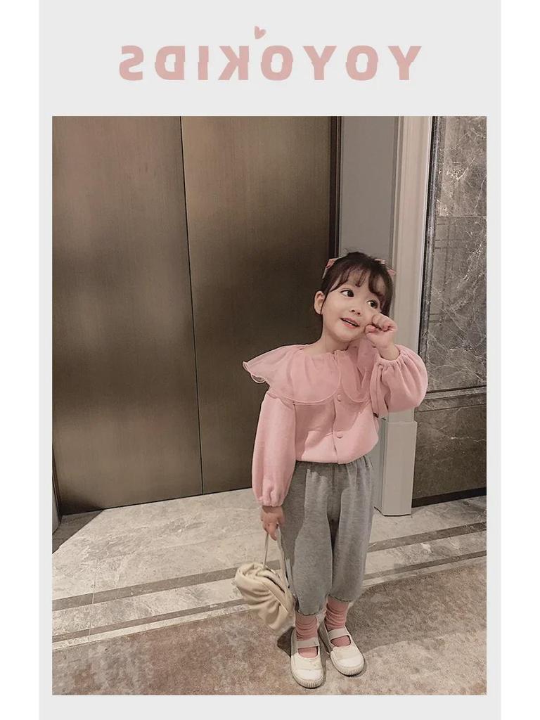 Girls' Mesh Lotus Leaf Collar Cardigan - Autumn Top for Ages 3-8