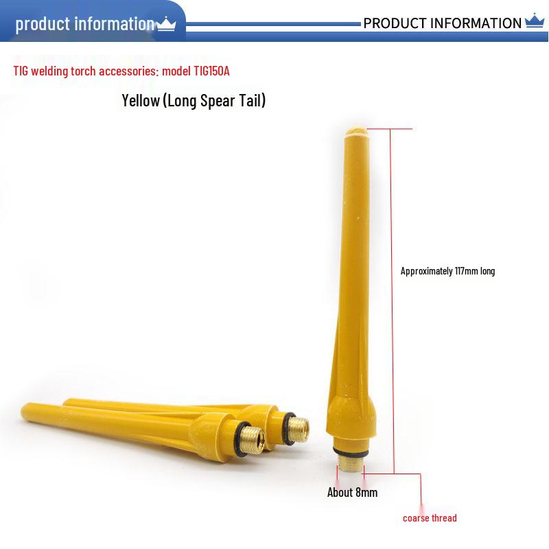 Argon Arc Welding Gun QQ150A Parts: Self-locking Handle, Ceramic Nozzle, Tungsten Holder, Gas Diffuser, Gun Tail.