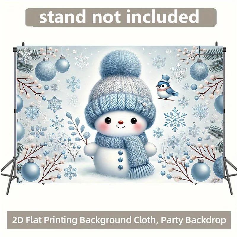 1 piece of 2D background fabric background fabric with a snowman wearing a blue hat and scarf polyester backgroundZL
