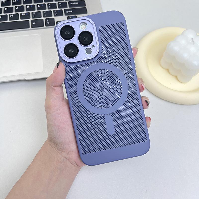 Подходит для iPhone15pro Магнитный чехол для телефона с теплоотводом Дышащая сетка, Apple 14 с защитной пленкой для объектива Матовый защитный чехол